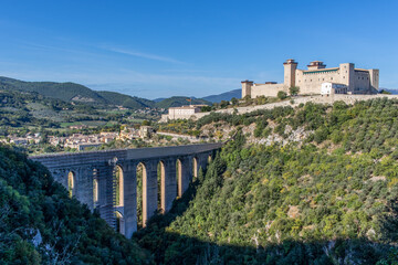 Fototapeta na wymiar Spoleto, Italy - one of the most beautiful villages in Central Italy, Spoleto displays a wonderful Old Town, with its famous fortress and bridge 
