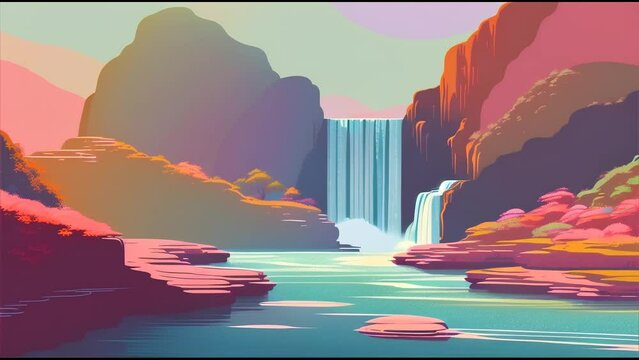 Soft Pop Style Waterfall Landscape
