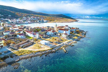 Town of Vinjerac in Velebit bay aerial view