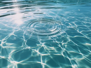 Clear calm blue water surface texture with wave rings and ripples
