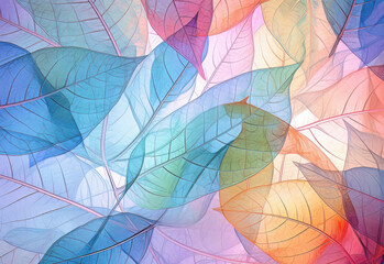 Fototapeta na wymiar Colorful abstract background with transparent leaves structure