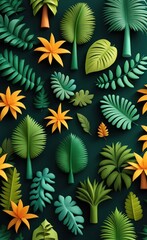 Fototapeta na wymiar Tropical Trees and leaves wallpaper design - 3D illustration, Generative AI