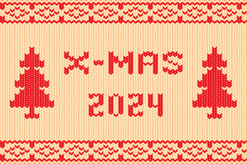X-mas 2024 Delicately Crafted In Festive Red And Beige Yarn, Knitted Text Exudes Holiday Warmth, Promising Joy