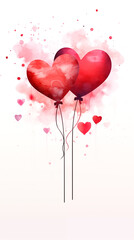 Valentine's Day card. Watercolor red hearts on white background