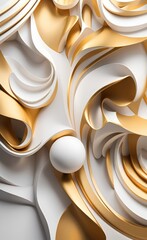 Modern and Creative 3D Abstraction Wallpaper. 3d Three-dimensional Luxury Golden and White Background. Interior Home Mural Painting wall art decor wallpaper, Generative AI