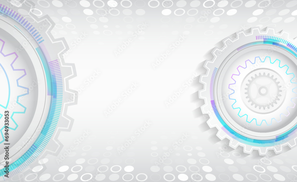 Poster Cogwheel for science experiment presentation. Futuristic high tech concept. Business and industry internet banner. The mechanism consisting of gears on a gray background for the presentation.