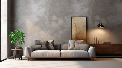 modern interior of living room with sofa and coffee on the wall