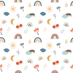 Boho pattern playful kids colorful  vector nursery seamless