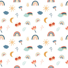 Boho pattern playful kids colorful  vector nursery seamless