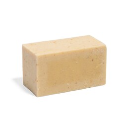 Bar of natural chunky soap on white background with strong shadow 