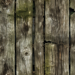 realistic wooden fence texture, mossy, old cracked created with Generative Ai