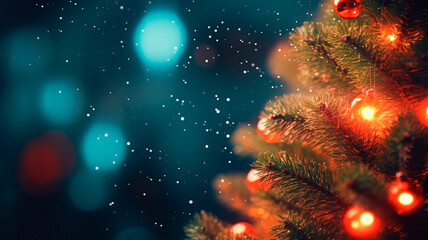 Fototapeta na wymiar christmas tree with garland on dark background