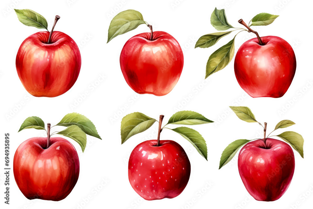 Wall mural Sweet Watercolor Apple Ensemble on White Background 