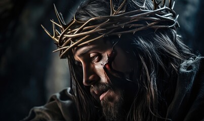 A Regal Jesus Christ Wearing a Crown in Royal Splendor