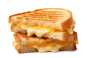 Delicious grilled Sandwich with Melting Cheese isolated on transparent background, png	