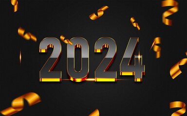 Lustrous Gold Confetti Celebration with 2024 Bold Number - Festive New Year Party Banner