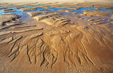 Abstract sandy beach background. The sand texture on the beach at low tide