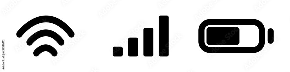 Aufkleber icons black network, wi-fi, charge set. set of vector icons for devices with a display. web icons ve