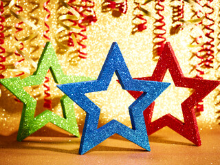 Golden holiday background with stars. Talent show awarding background