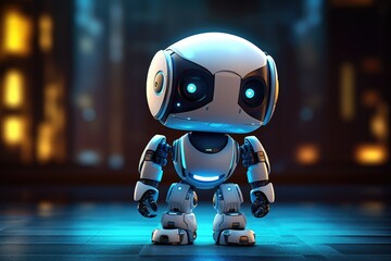 Modern futuristic baby robot with glowing eyes Ai generated