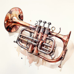 watercolor Trumpet clipart, Generative Ai