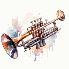 watercolor Trumpet clipart, Generative Ai - obrazy, fototapety, plakaty