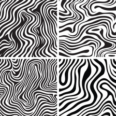 Black and white distorted optical illusion wave background. Ripple effect striped lines structure. Abstract distorted wavy stripes pattern vector design. Optical illusion waves background.