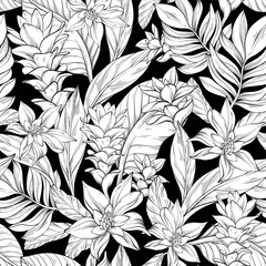 Outlineseamless pattern of ginger flower