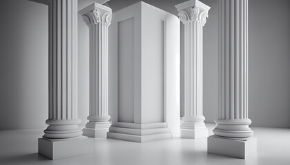 The beautiful white pillars concept, clean and minimalist background, Ai generated image - obrazy, fototapety, plakaty