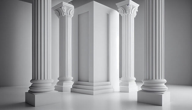 The beautiful white pillars concept, clean and minimalist background, Ai generated image