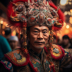 1:1 Portrait colorful face of Chinese opera on Chinese New Year.