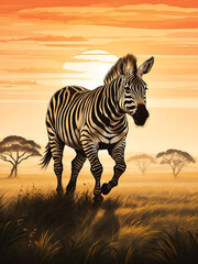 Zebra running in the meadow