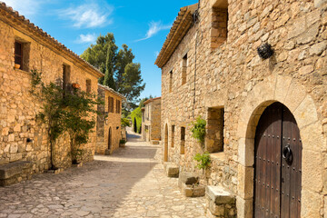 Old street with in the historic center of Siurana, Tarragona, Spain. High quality photo