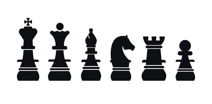 Chess pieces king queen bishop knight rook pawn silhouette isolated on white background. Vector stock