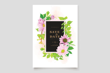 pink and green floral watercolor background invitation card set