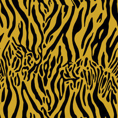 Seamless leopard, tiger, zebra texture, mixed animal print.