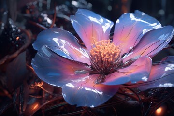 Glowing flower wallpaper, lose up of flower Ai generated