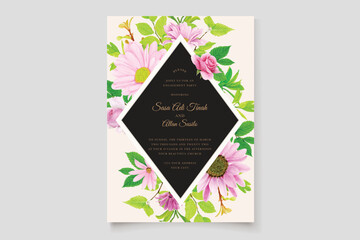 pink and green floral watercolor background invitation card set