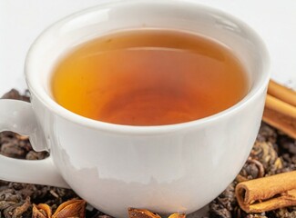 Herbal white tea isolated on white background, closeup