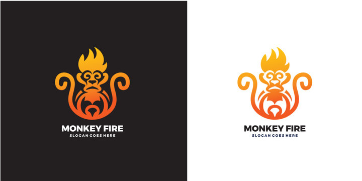 monkey fire face logo design template.