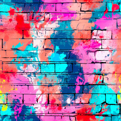 Grunge Graffiti Brick Wall Digital Paper, Seamless Patterns, Digital Texture Background. Generative Ai