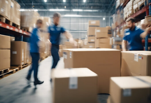 Dinamiche Logistiche- Immagine Sfocata dei Dipendenti del Magazzino nell'Attivit&agrave; Operativa