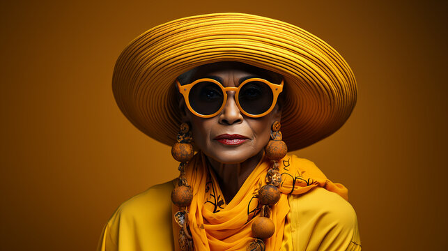 Older Black person with a bight colorful background