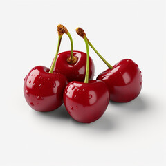 Ripe juicy red cherry isolated on white background close-up side view.