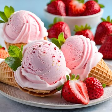 Delicious strawberry ice cream cones