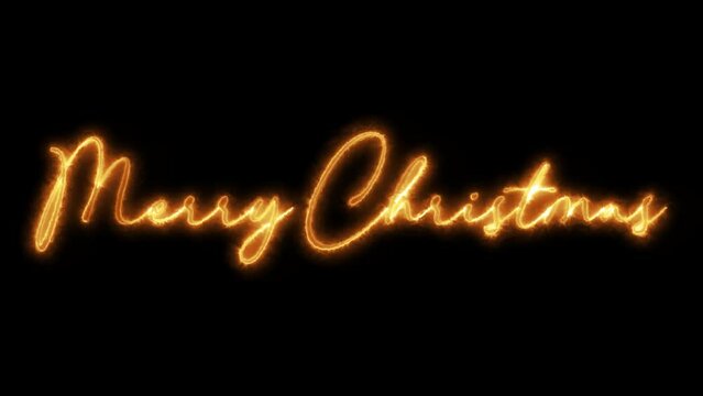 Glowing neon lettering text animation Merry Christmas alpha channel
