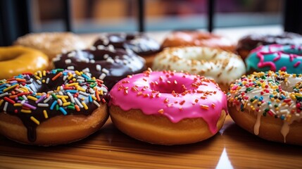 Colorful donuts with wide angle lens - obrazy, fototapety, plakaty