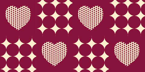 Beautiful geometric pattern with hearts. Fashionable background for Valentine's day. Bright noble shade of marsala and beige. Background for packaging, covers.