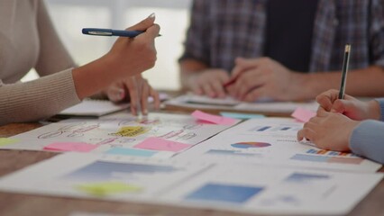 Close up of hands teamwork business startup group are meeting working and brainstorming for new business