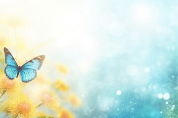 Natural pastel watercolor background Morpho butterfly and dandelion sunrise background Soft focus